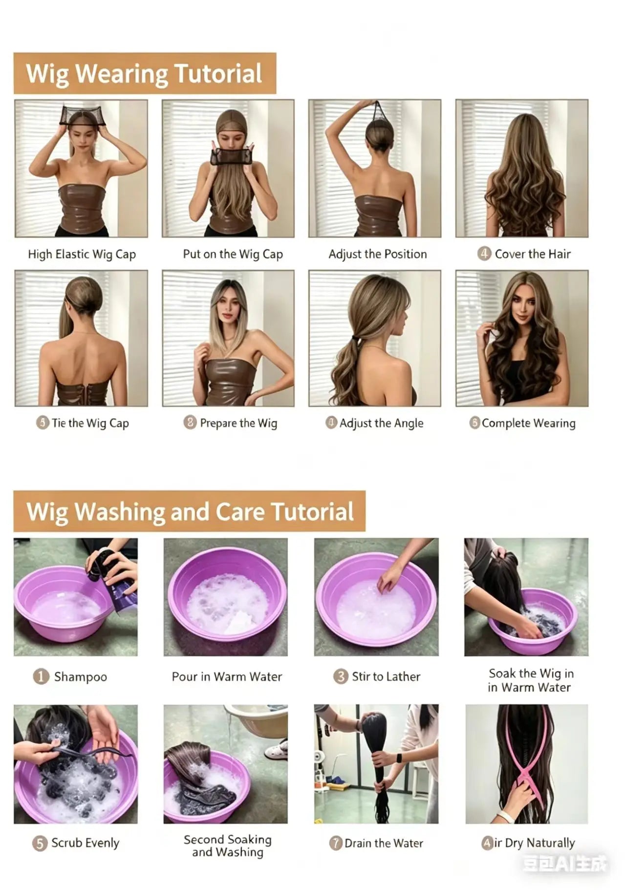 JOVIA 26-inch center-parted, curled, large-wave female long hair with high-temperature synthetic fiber cap