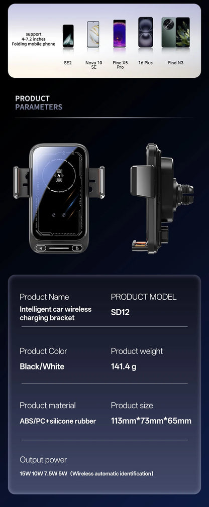Smart 15W Wireless Car Mount Charger