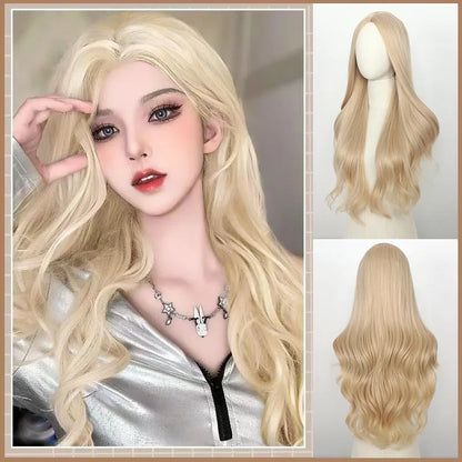 JOVIA 26-inch center-parted, curled, large-wave female long hair with high-temperature synthetic fiber cap