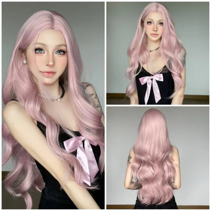 JOVIA 26-inch center-parted, curled, large-wave female long hair with high-temperature synthetic fiber cap